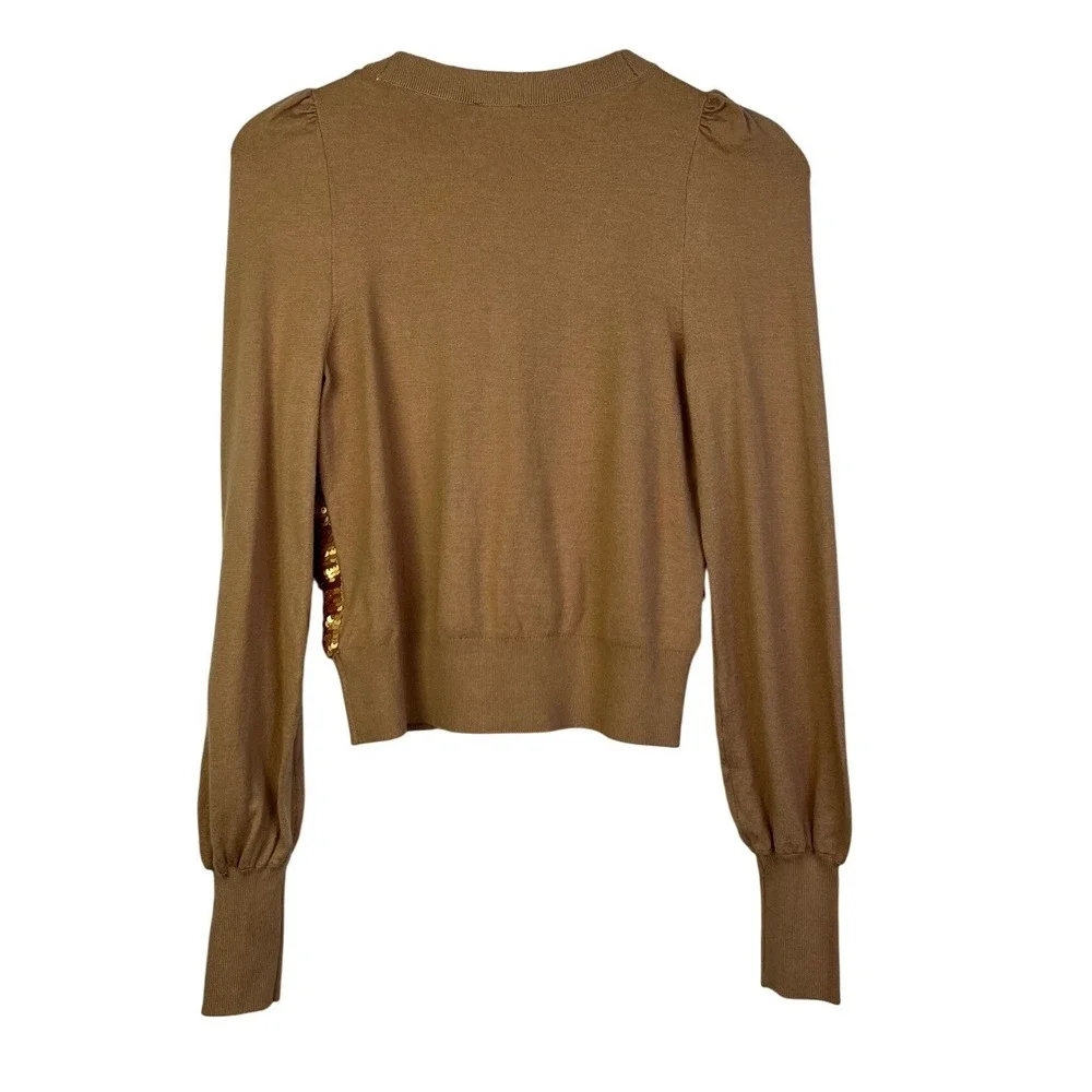 Express Women's Camel‎ Party Sequin V Neck Button Front Cardigan Sweater New XS